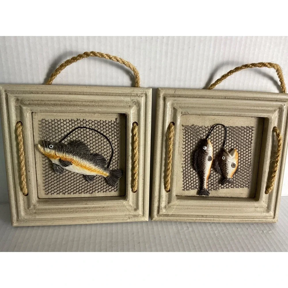 FISH plaque Wall Decor Wood Plank Art~ Beach Nautical Ocean 6.5x6.5